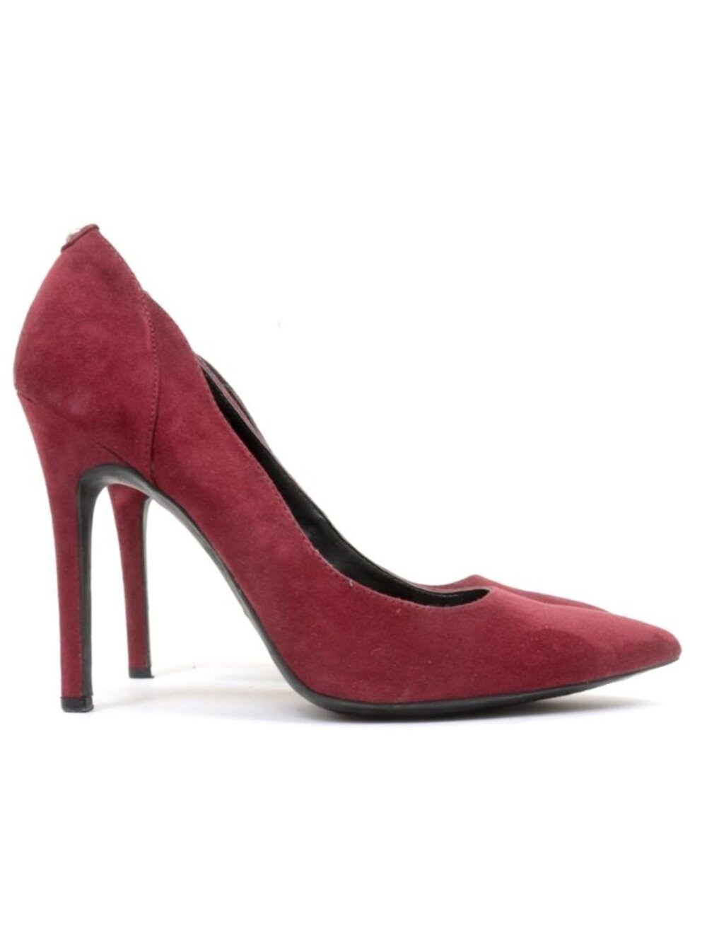 GUESS Women's 9M Burgundy Wine Vegan Suede Stiletto Pointy Toe Pumps Coquette